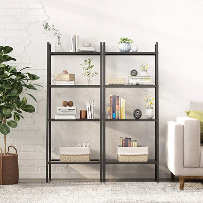 4 Tier Metal Leaning Ladder Shelf Bookcase Bookshelf Storage Shelves Unit Black